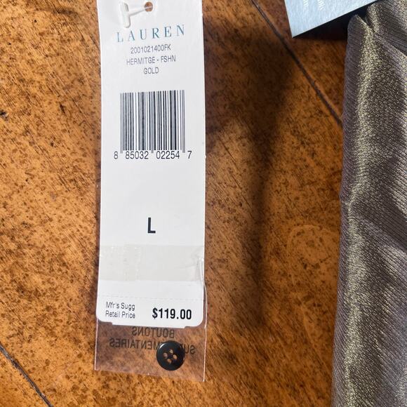 Lauren Ralph Lauren Metallic Gold Tie Neck Sleeveless Blouse Large NWT - Picture 11 of 11